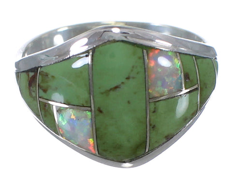 Turquoise And Opal Authentic Sterling Silver Jewelry Ring Size 8-1/4 AX52308